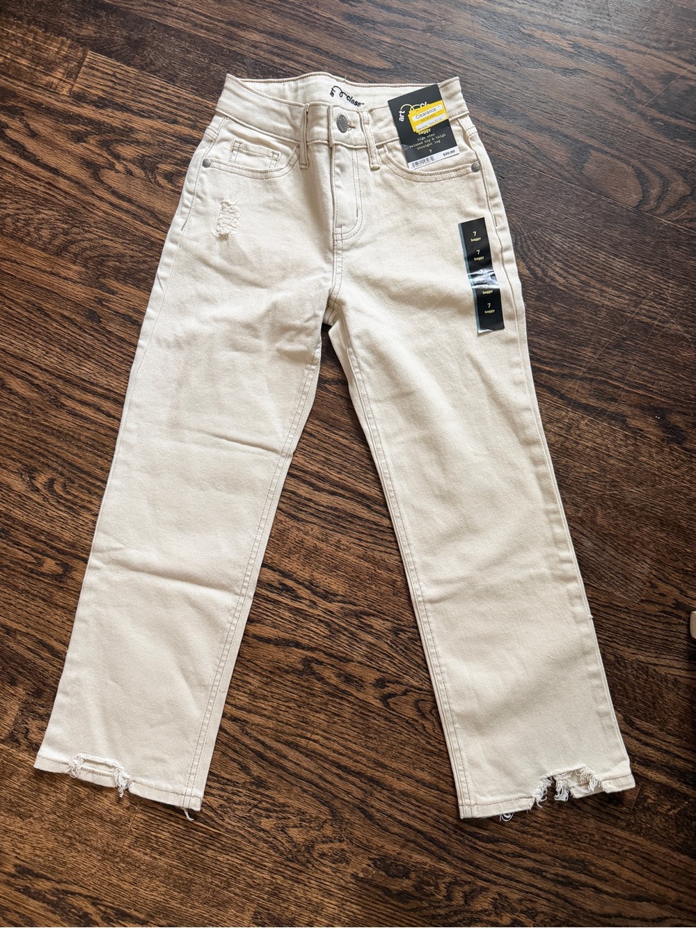 Art Class Girls’ Cream Distressed Baggy Jeans